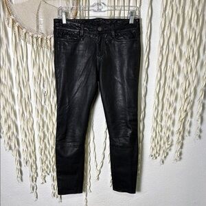 AllSaints Black Leather Cropped Pants Size 25